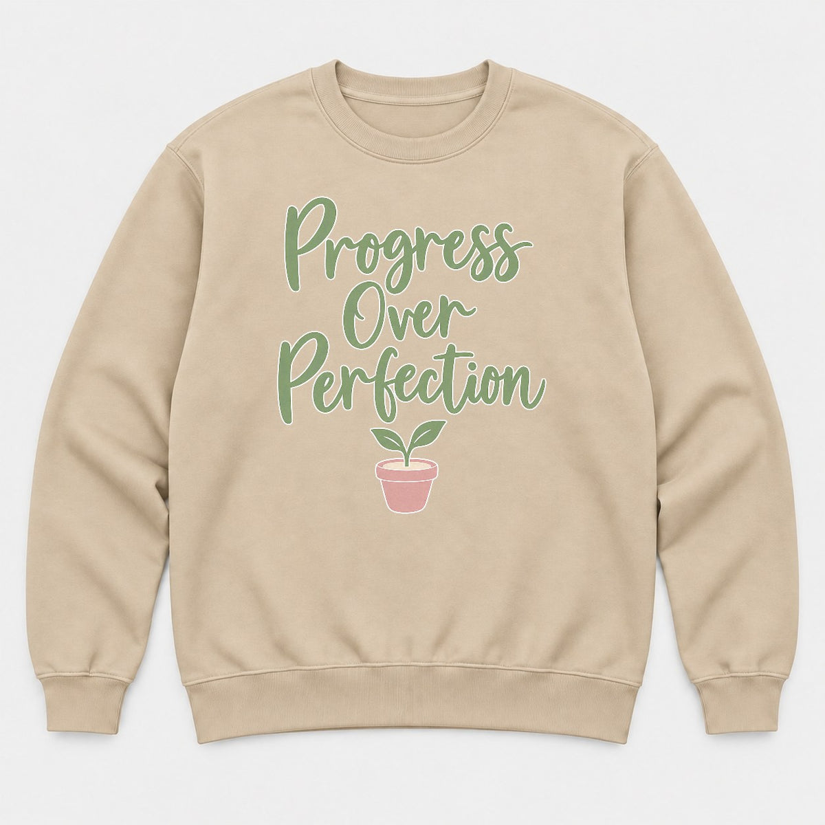 Progress Over Perfection Teacher Growth Mindset Sprout Graphic T-Shirt & Sweatshirt - Sweatshirt Sand Front