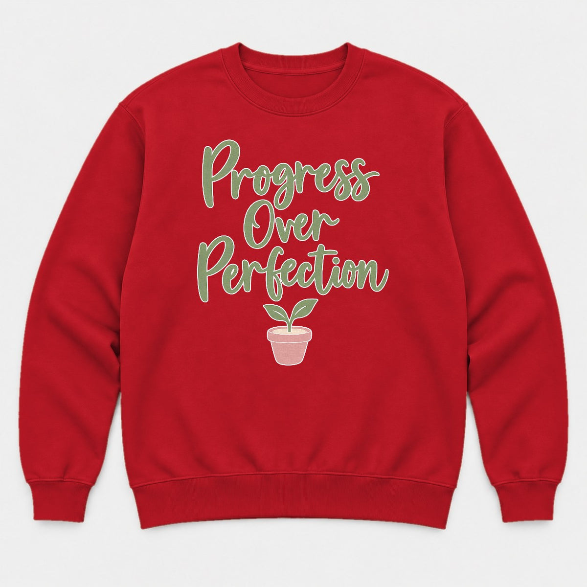 Progress Over Perfection Teacher Growth Mindset Sprout Graphic T-Shirt & Sweatshirt - Sweatshirt Red Front