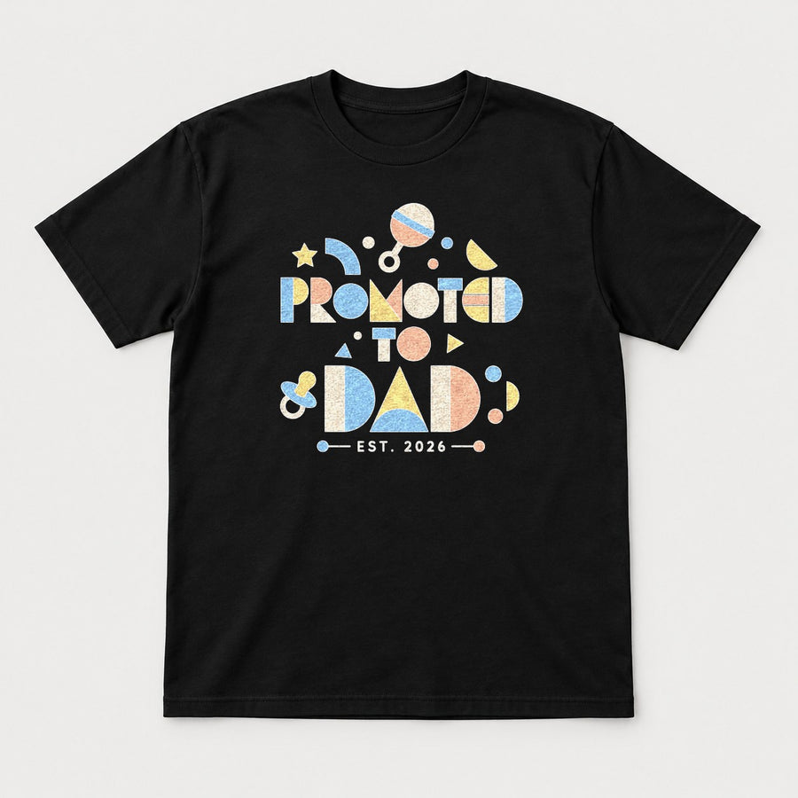 Promoted to Dad Est. 2026 Geometric Baby Rattle Graphic T-Shirt & Sweatshirt