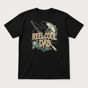 Reel Cool Dad Rope Lettering Trout Fishing Graphic T-Shirt & Sweatshirt - Tshirt Black Front