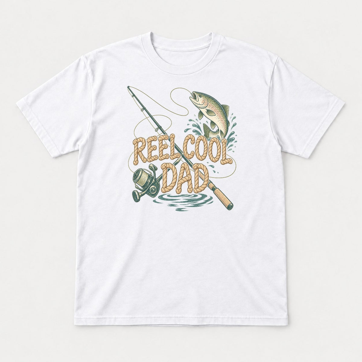 Reel Cool Dad Rope Lettering Trout Fishing Graphic T-Shirt & Sweatshirt - Tshirt White Front