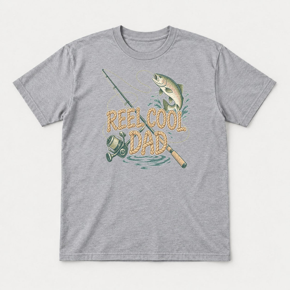 Reel Cool Dad Rope Lettering Trout Fishing Graphic T-Shirt & Sweatshirt - Tshirt Sport Grey Front