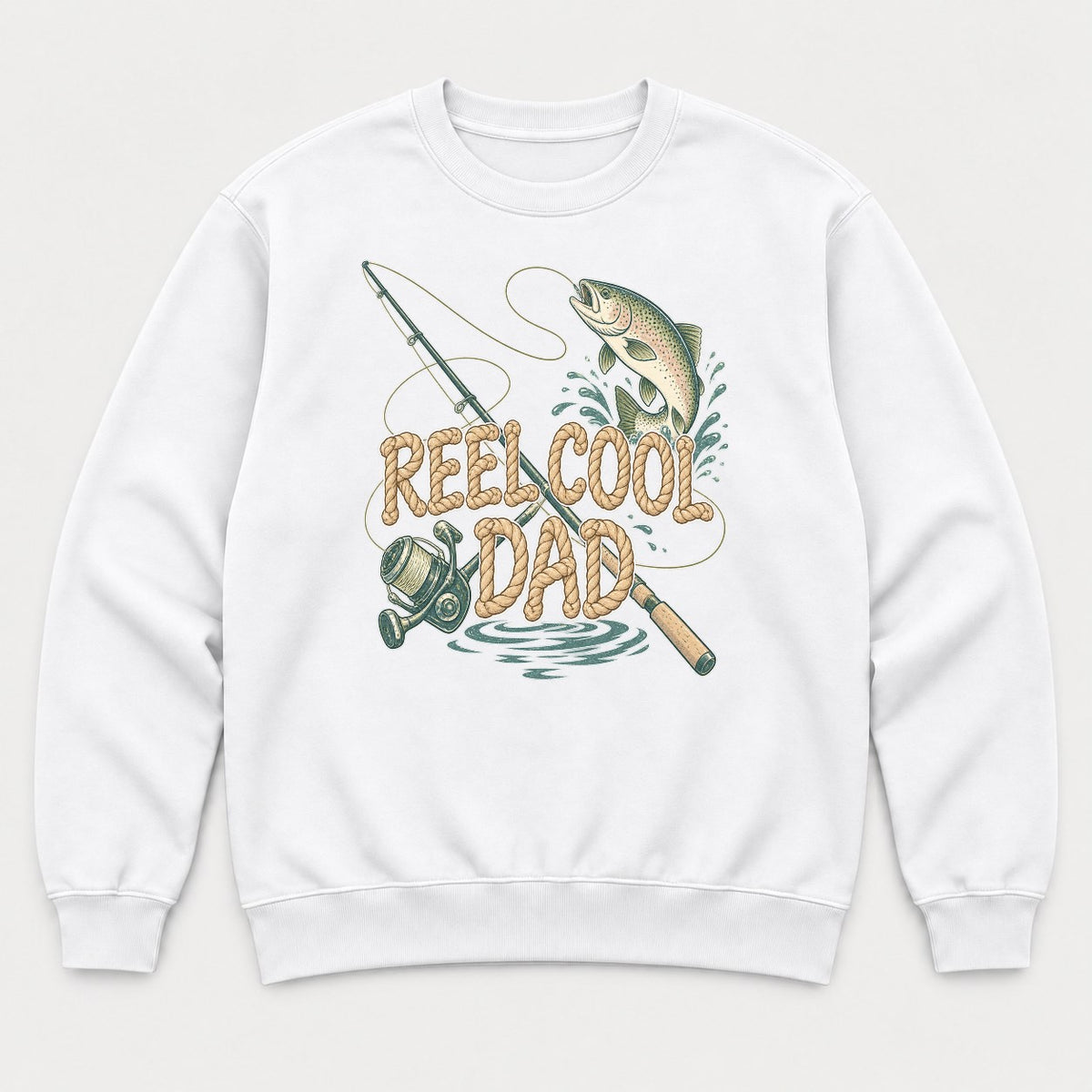 Reel Cool Dad Rope Lettering Trout Fishing Graphic T-Shirt & Sweatshirt - Sweatshirt White Front