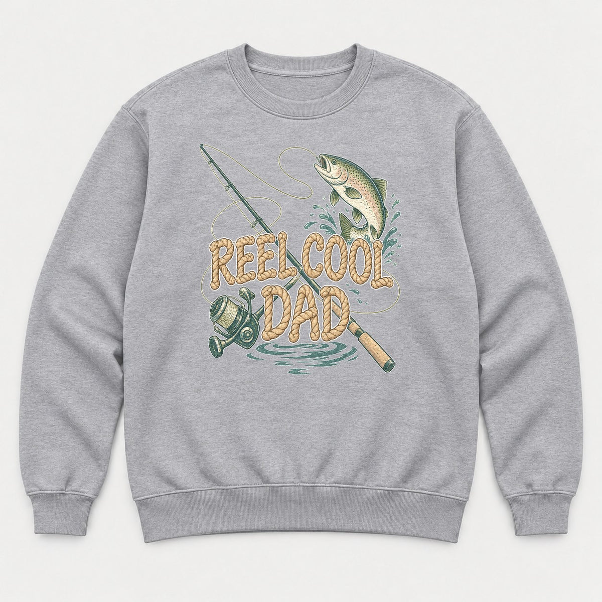 Reel Cool Dad Rope Lettering Trout Fishing Graphic T-Shirt & Sweatshirt - Sweatshirt Sport Grey Front