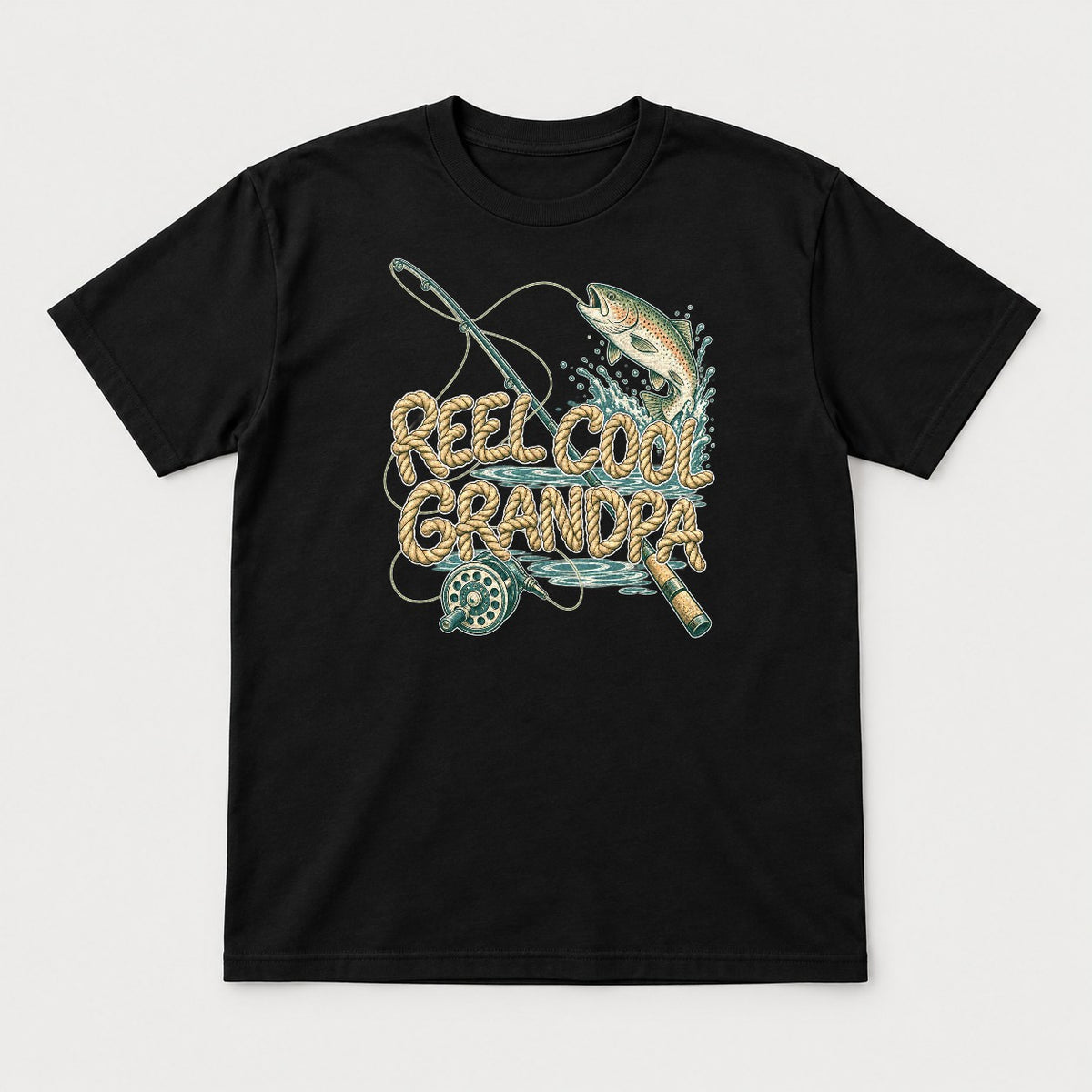 Reel Cool Grandpa Rainbow Trout Fishing Graphic T-Shirt & Sweatshirt - Tshirt Black Front