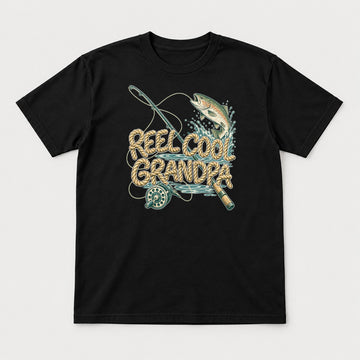 Reel Cool Grandpa Rainbow Trout Fishing Graphic T-Shirt & Sweatshirt - Tshirt Black Front