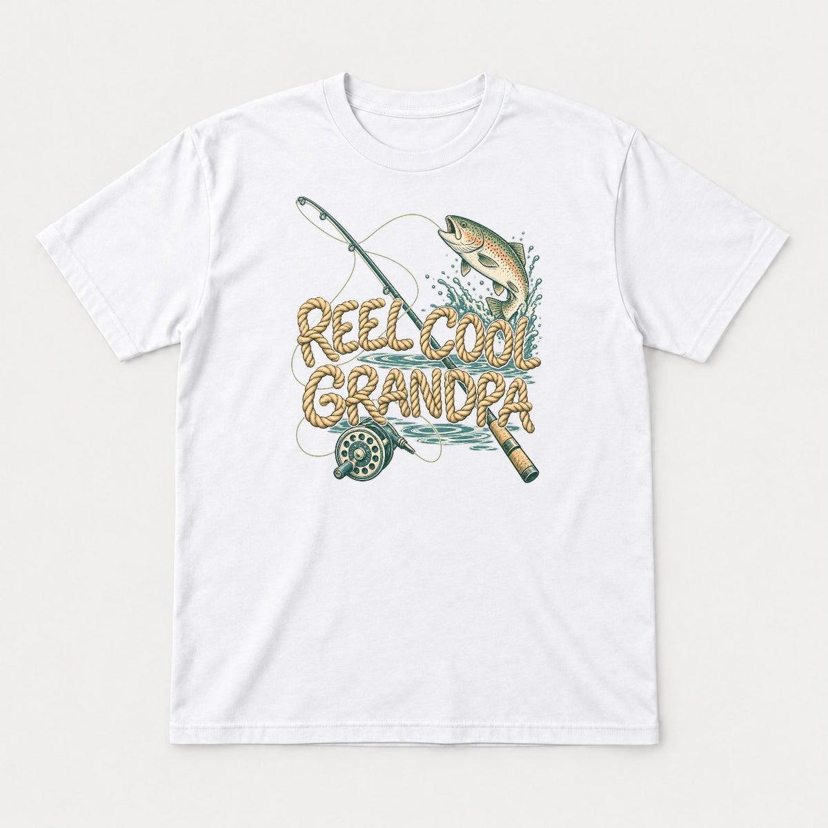 Reel Cool Grandpa Rainbow Trout Fishing Graphic T-Shirt & Sweatshirt - Tshirt White Front