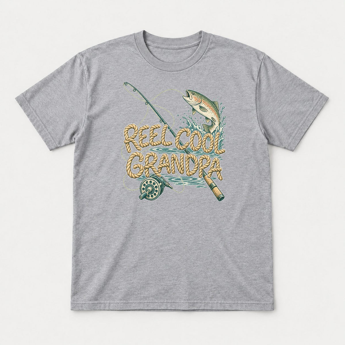 Reel Cool Grandpa Rainbow Trout Fishing Graphic T-Shirt & Sweatshirt - Tshirt Sport Grey Front