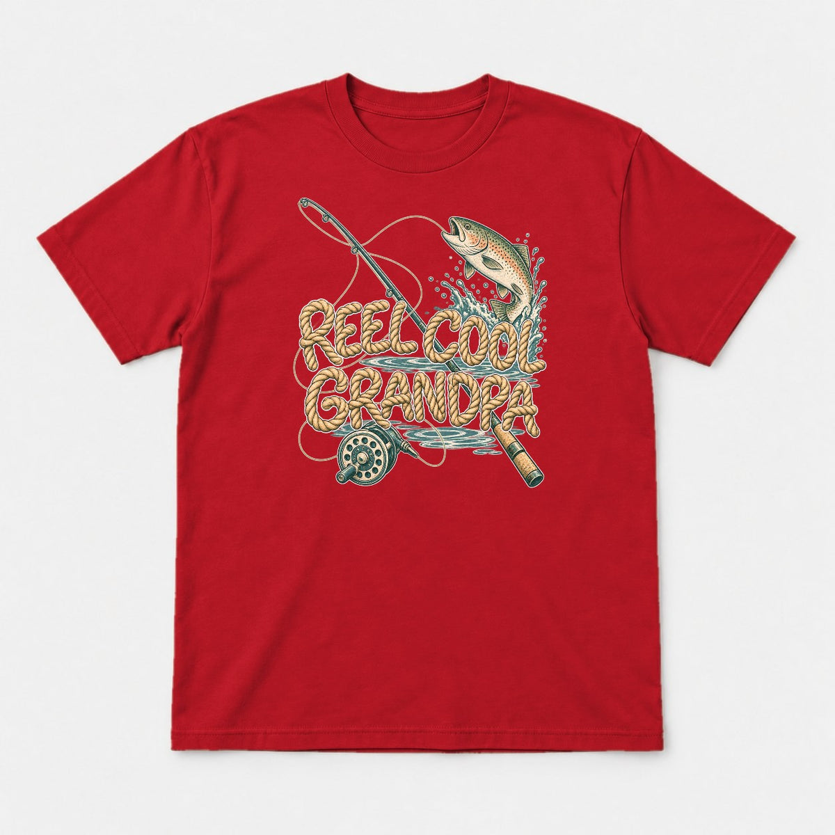 Reel Cool Grandpa Rainbow Trout Fishing Graphic T-Shirt & Sweatshirt - Tshirt Red Front