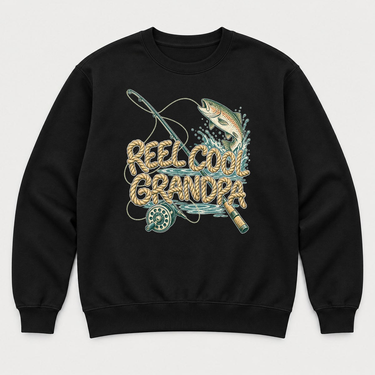 Reel Cool Grandpa Rainbow Trout Fishing Graphic T-Shirt & Sweatshirt - Sweatshirt Black Front