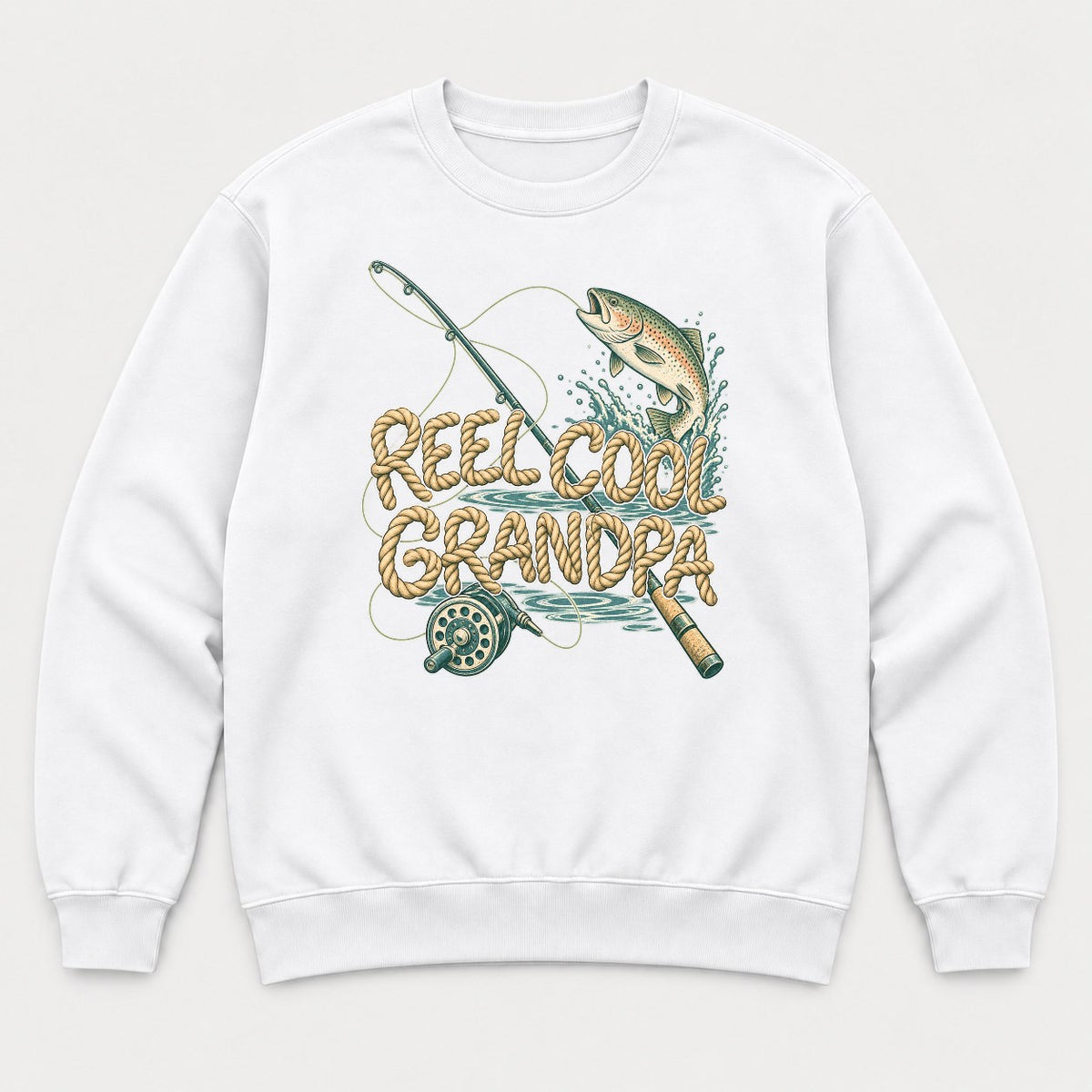 Reel Cool Grandpa Rainbow Trout Fishing Graphic T-Shirt & Sweatshirt - Sweatshirt White Front