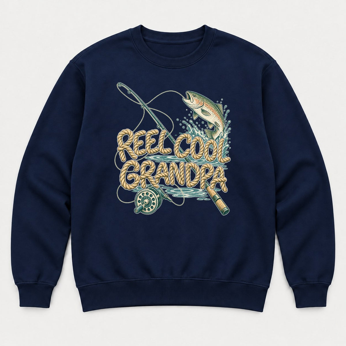 Reel Cool Grandpa Rainbow Trout Fishing Graphic T-Shirt & Sweatshirt - Sweatshirt Navy Front