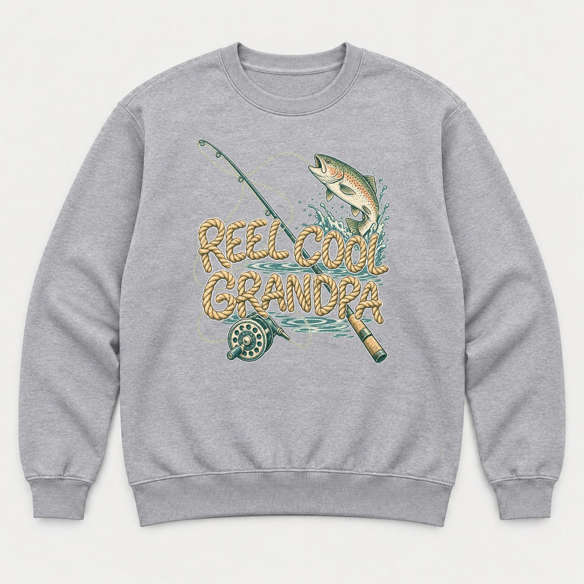 Reel Cool Grandpa Rainbow Trout Fishing Graphic T-Shirt & Sweatshirt - Sweatshirt Sport Grey Front