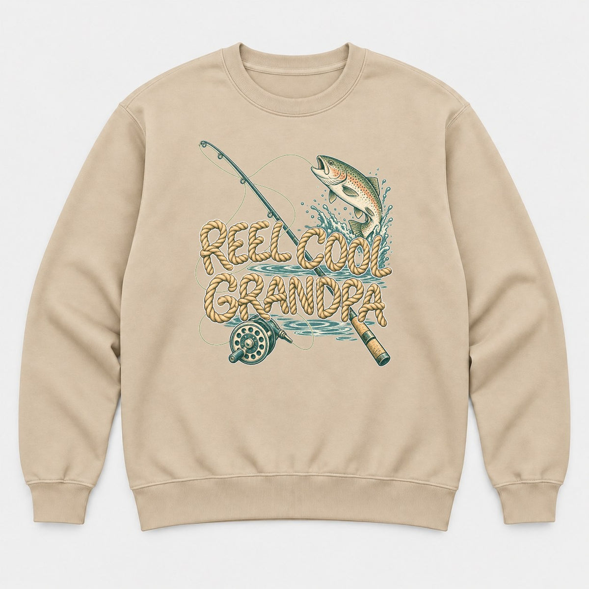 Reel Cool Grandpa Rainbow Trout Fishing Graphic T-Shirt & Sweatshirt - Sweatshirt Sand Front