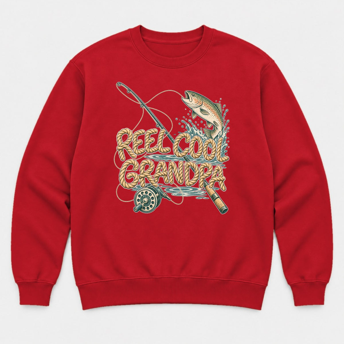 Reel Cool Grandpa Rainbow Trout Fishing Graphic T-Shirt & Sweatshirt - Sweatshirt Red Front