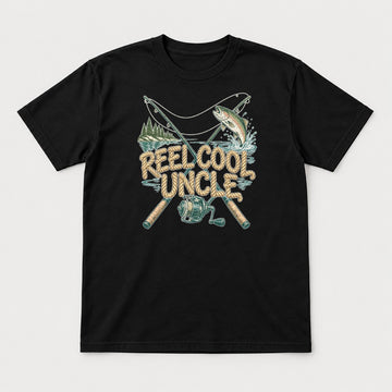 Reel Cool Uncle Rope Lettering Fishing Graphic T-Shirt & Sweatshirt - Tshirt Black Front