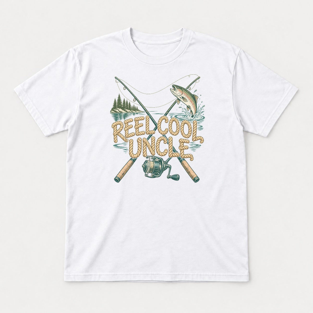 Reel Cool Uncle Rope Lettering Fishing Graphic T-Shirt & Sweatshirt - Tshirt White Front