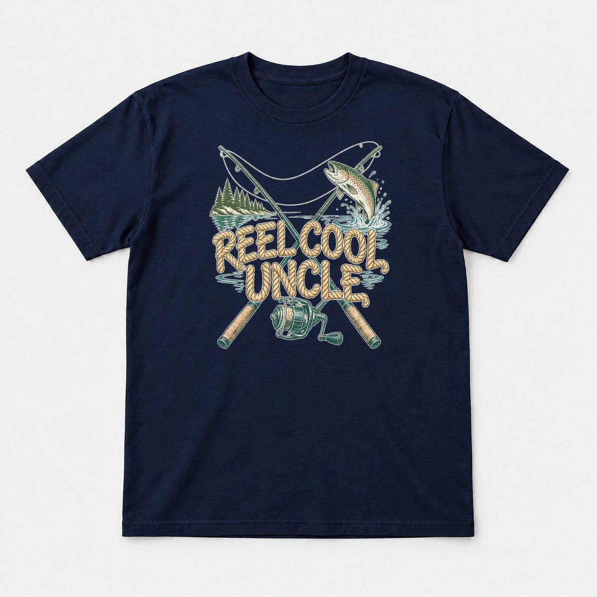 Reel Cool Uncle Rope Lettering Fishing Graphic T-Shirt & Sweatshirt - Tshirt Navy Front