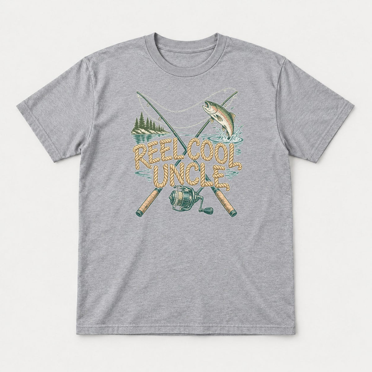 Reel Cool Uncle Rope Lettering Fishing Graphic T-Shirt & Sweatshirt - Tshirt Sport Grey Front