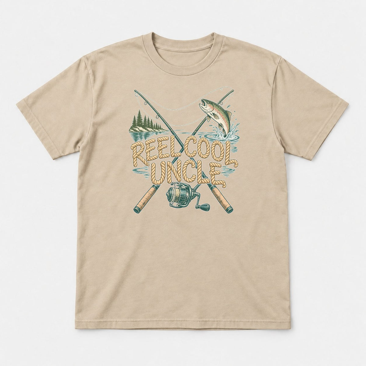 Reel Cool Uncle Rope Lettering Fishing Graphic T-Shirt & Sweatshirt - Tshirt Sand Front