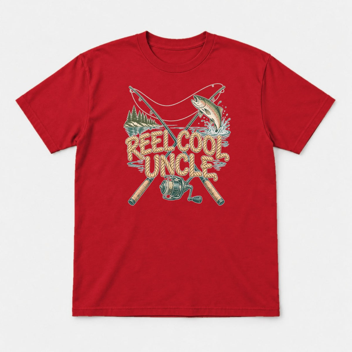 Reel Cool Uncle Rope Lettering Fishing Graphic T-Shirt & Sweatshirt - Tshirt Red Front