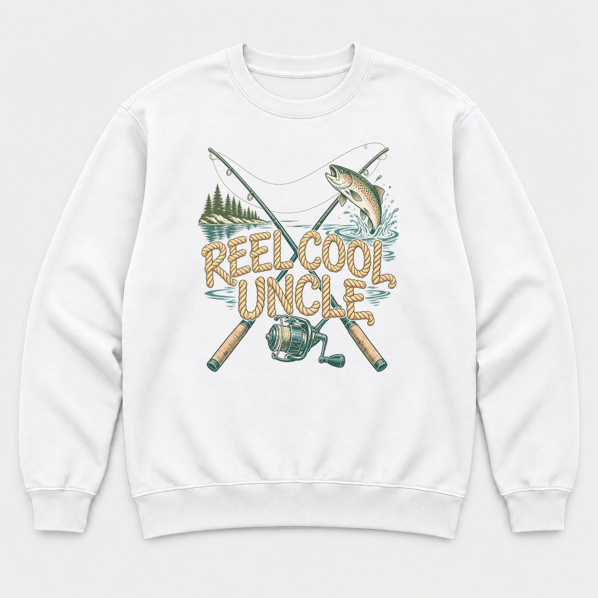 Reel Cool Uncle Rope Lettering Fishing Graphic T-Shirt & Sweatshirt - Sweatshirt White Front
