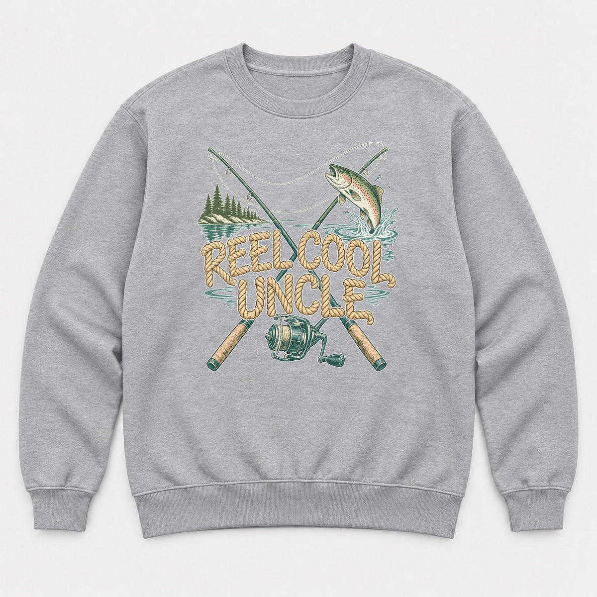 Reel Cool Uncle Rope Lettering Fishing Graphic T-Shirt & Sweatshirt - Sweatshirt Sport Grey Front
