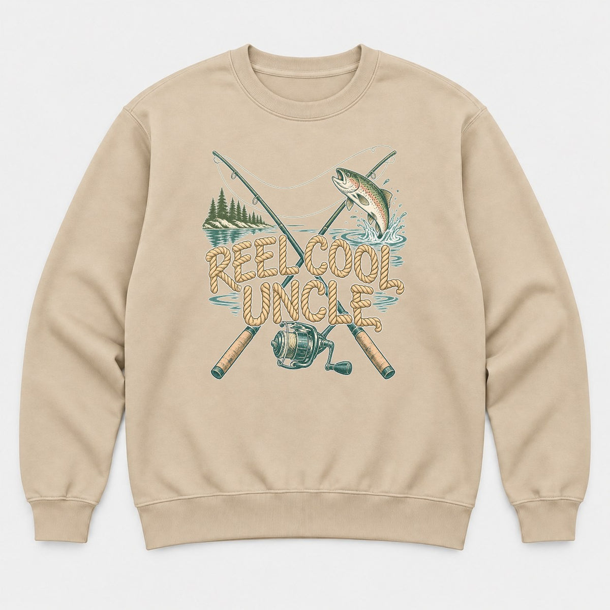 Reel Cool Uncle Rope Lettering Fishing Graphic T-Shirt & Sweatshirt - Sweatshirt Sand Front