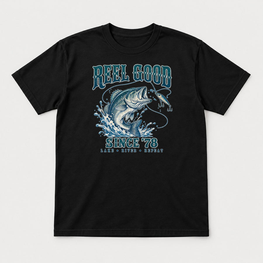 Reel Good Since '78 Retro Bass Fishing Graphic T-Shirt & Sweatshirt
