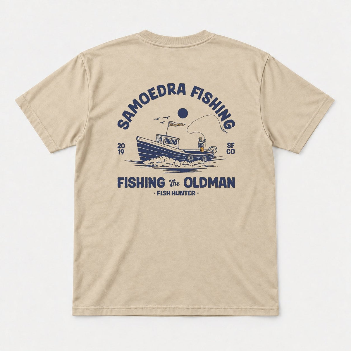 Samoedra Fishing The Oldman Vintage Boat Graphic T-Shirt & Sweatshirt - Tshirt Sand Back