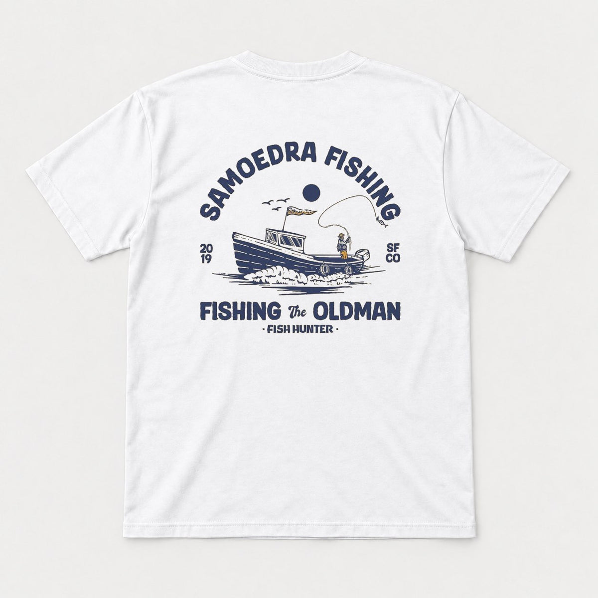 Samoedra Fishing The Oldman Vintage Boat Graphic T-Shirt & Sweatshirt - Tshirt White Back