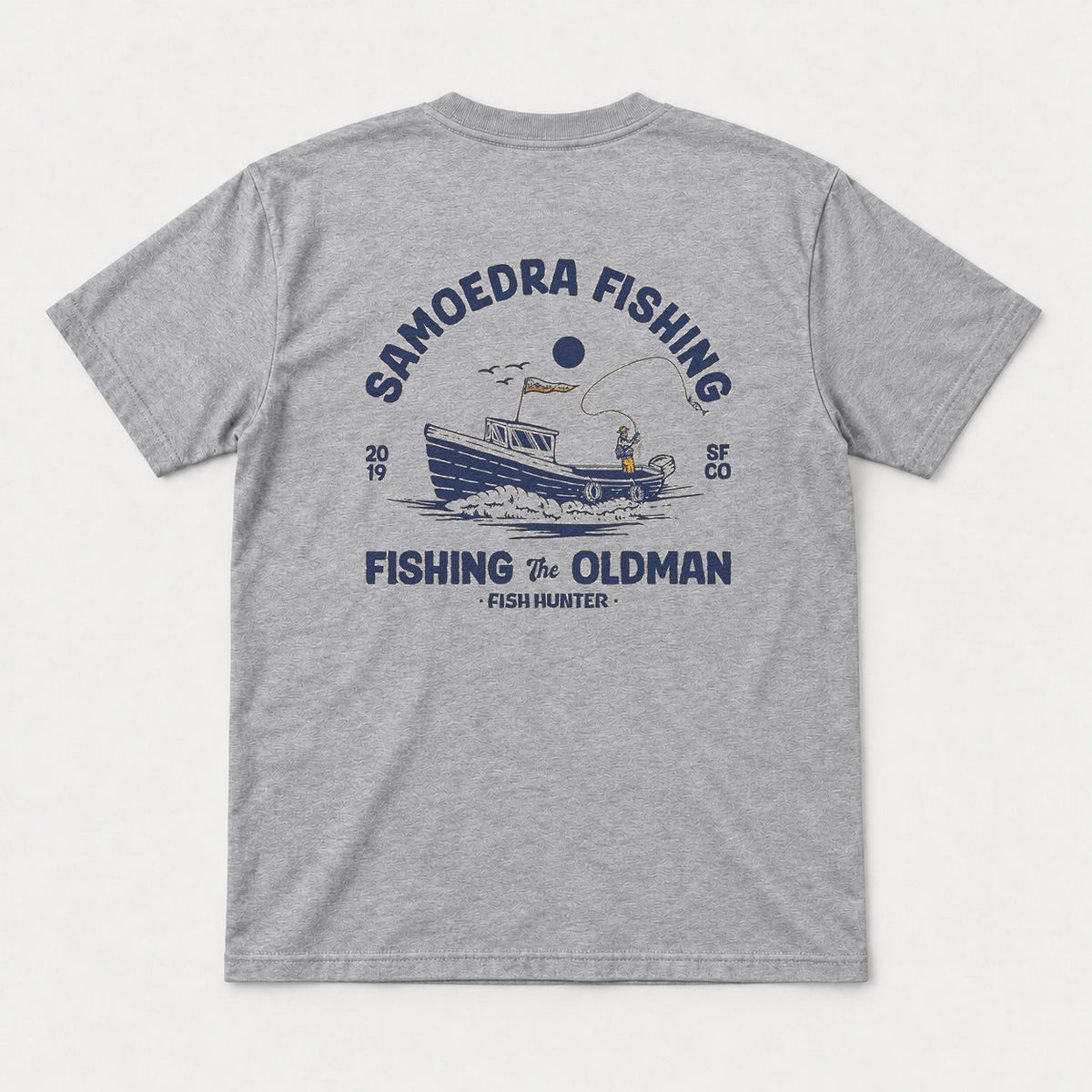 Samoedra Fishing The Oldman Vintage Boat Graphic T-Shirt & Sweatshirt - Tshirt Sport Grey Back