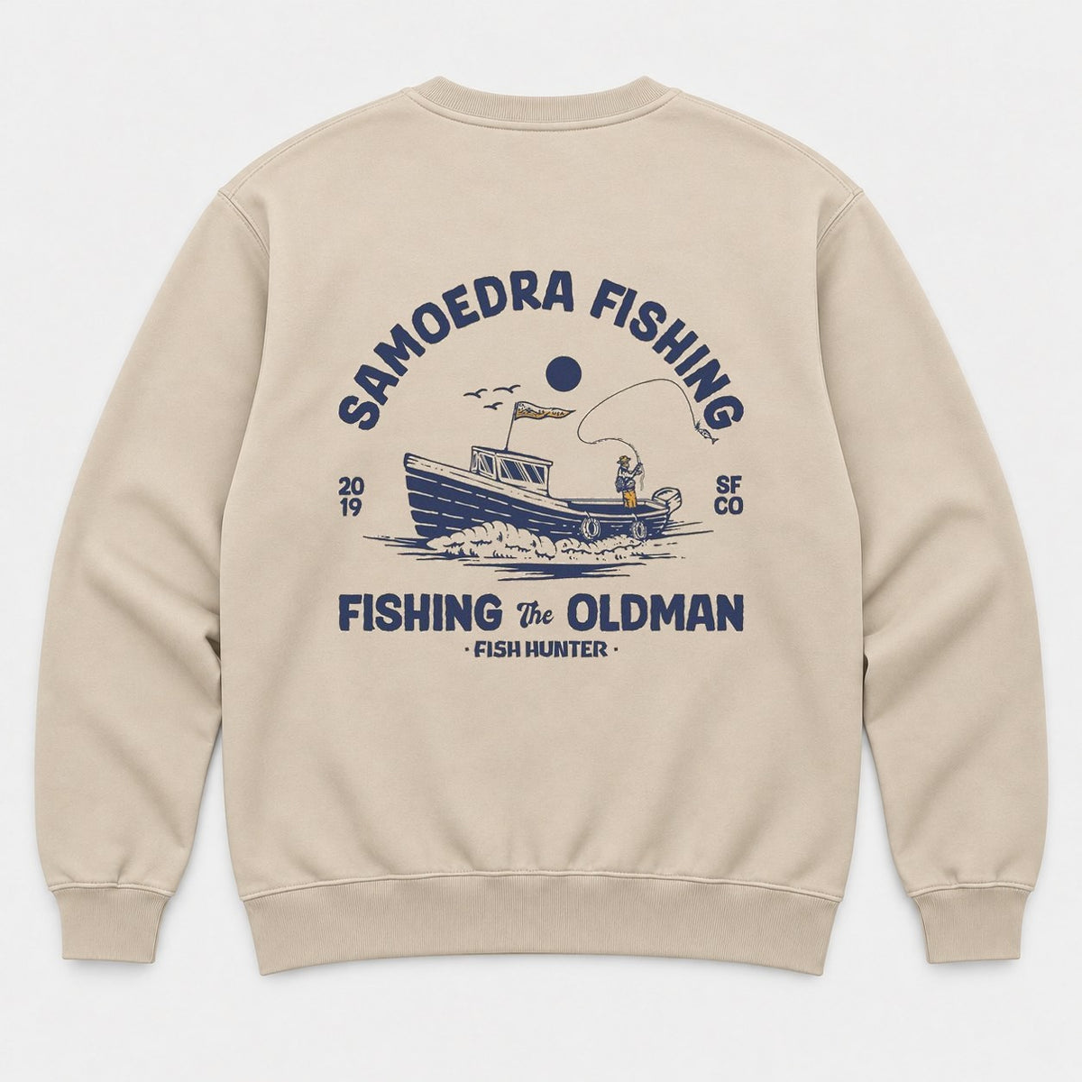 Samoedra Fishing The Oldman Vintage Boat Graphic T-Shirt & Sweatshirt - Sweatshirt Sand Back
