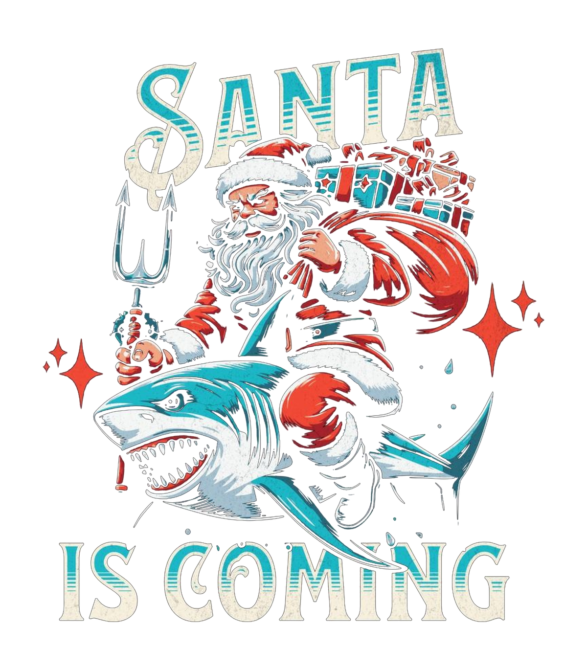 Santa Is Coming Shark Riding Santa Graphic T-Shirt & Sweatshirt - print file Back