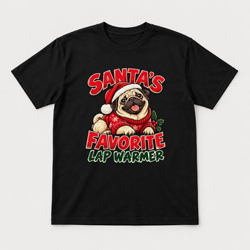 Santa's Favorite Lap Warmer Christmas Pug Graphic T-Shirt & Sweatshirt - Tshirt Black Front