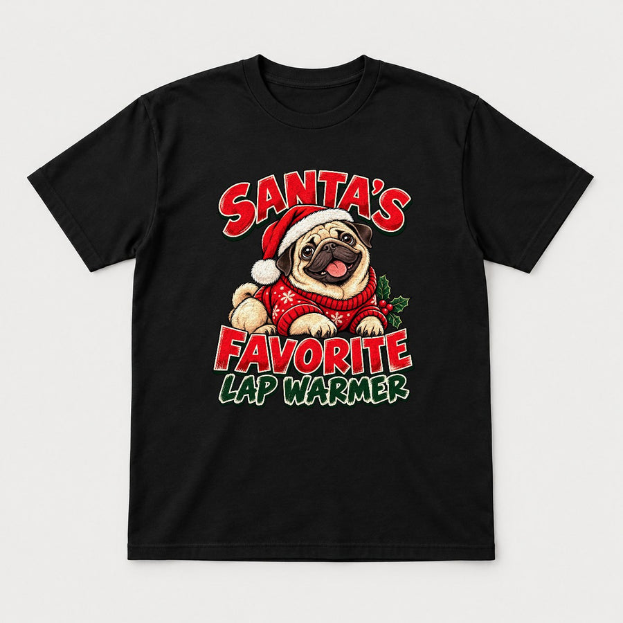 Santa's Favorite Lap Warmer Christmas Pug Dog Graphic T-Shirt & Sweatshirt