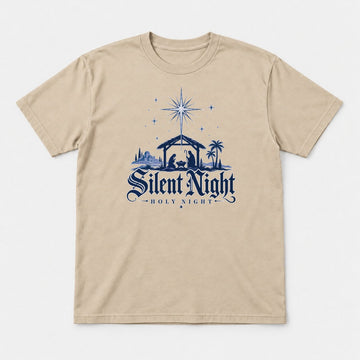 Silent Night Holy Night Nativity Scene Graphic T-Shirt & Sweatshirt - Tshirt Sand Front