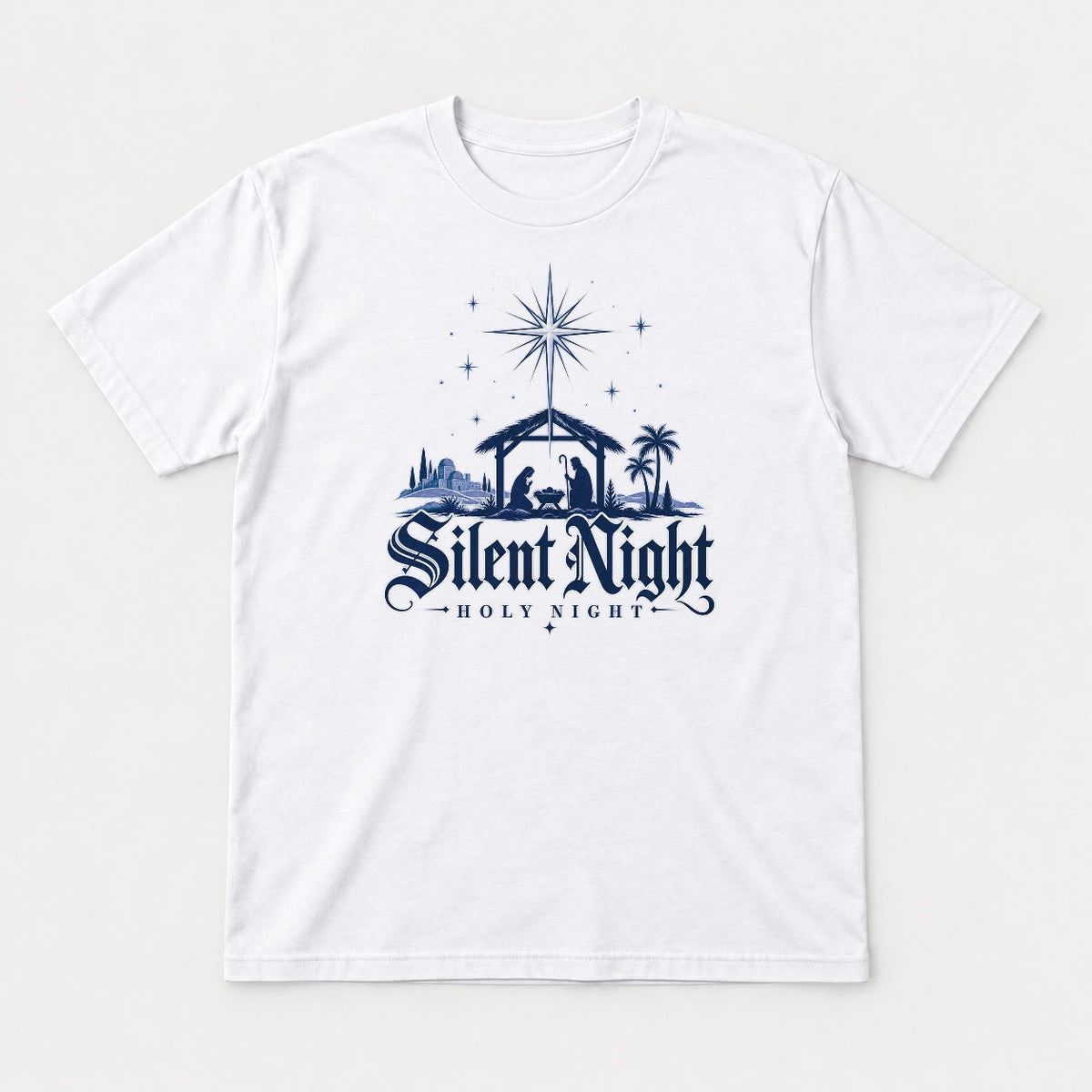 Silent Night Holy Night Nativity Scene Graphic T-Shirt & Sweatshirt - Tshirt White Front