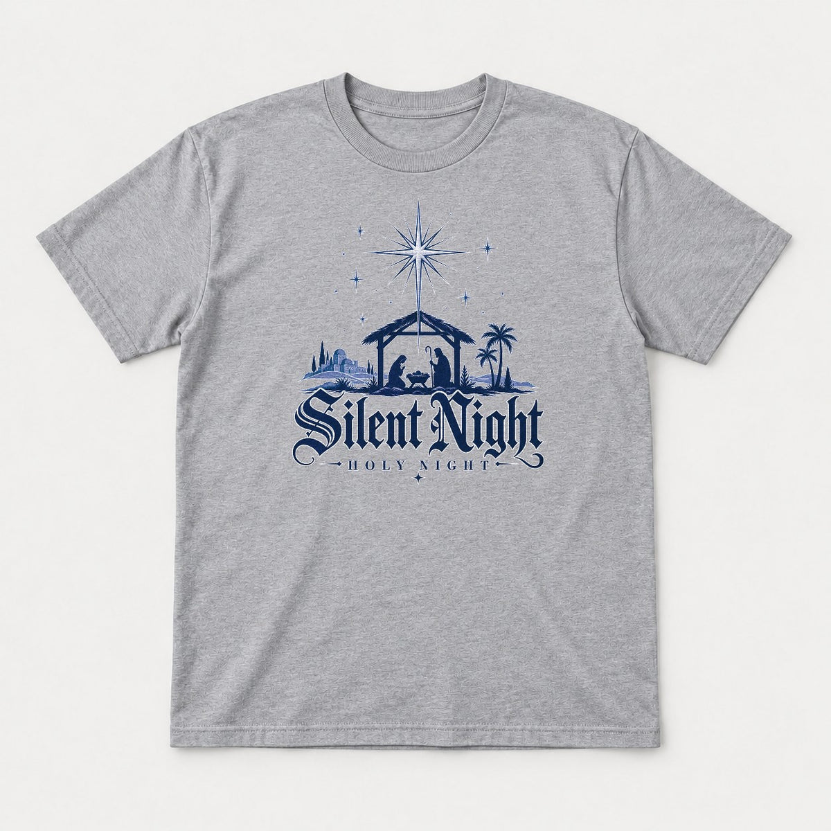 Silent Night Holy Night Nativity Scene Graphic T-Shirt & Sweatshirt - Tshirt Sport Grey Front