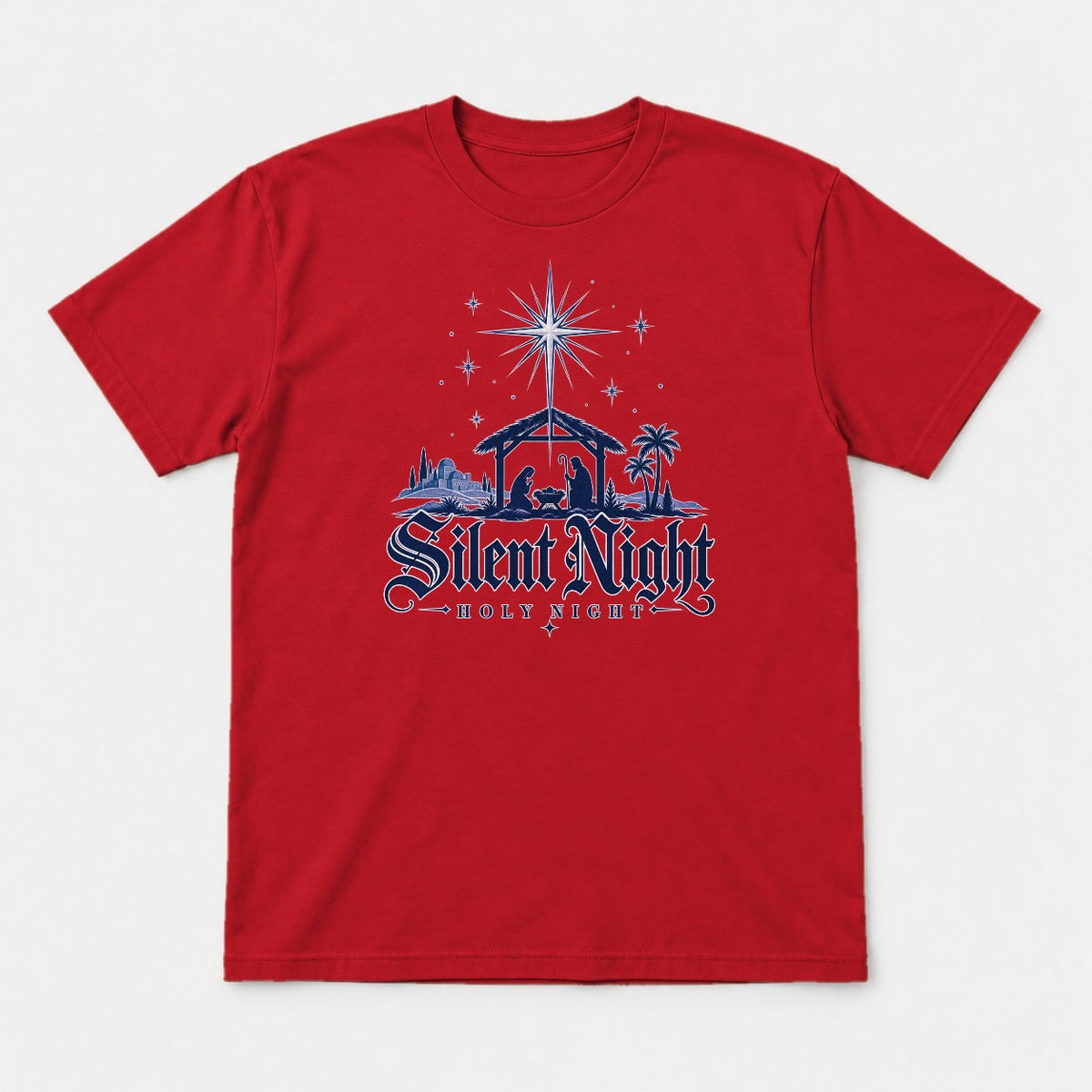 Silent Night Holy Night Nativity Scene Graphic T-Shirt & Sweatshirt - Tshirt Red Front