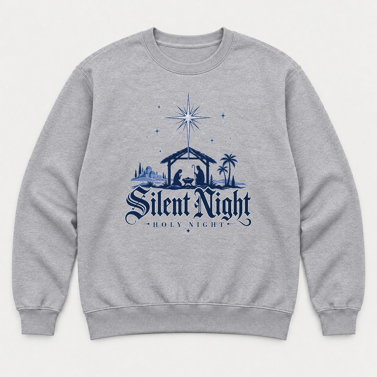Silent Night Holy Night Nativity Scene Graphic T-Shirt & Sweatshirt - Sweatshirt Sport Grey Front