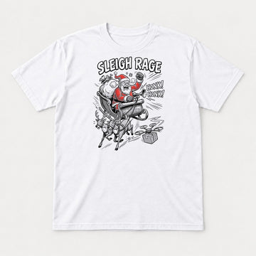Sleigh Rage Angry Santa Funny Christmas Graphic T-Shirt & Sweatshirt - Tshirt White Front
