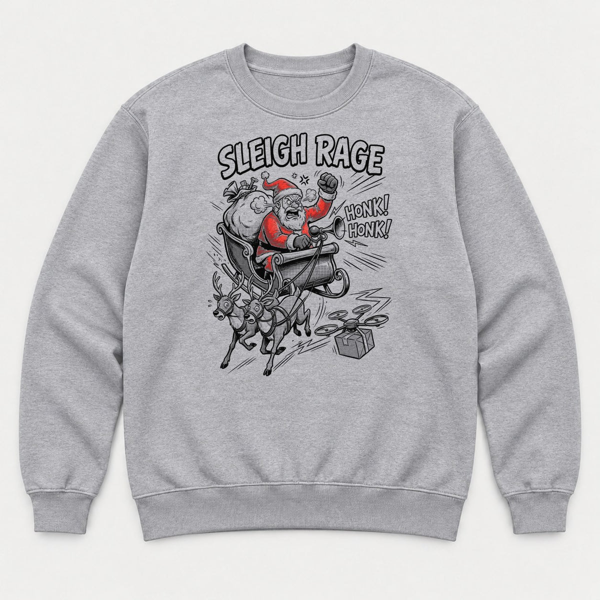 Sleigh Rage Angry Santa Funny Christmas Graphic T-Shirt & Sweatshirt - Sweatshirt Sport Grey Front