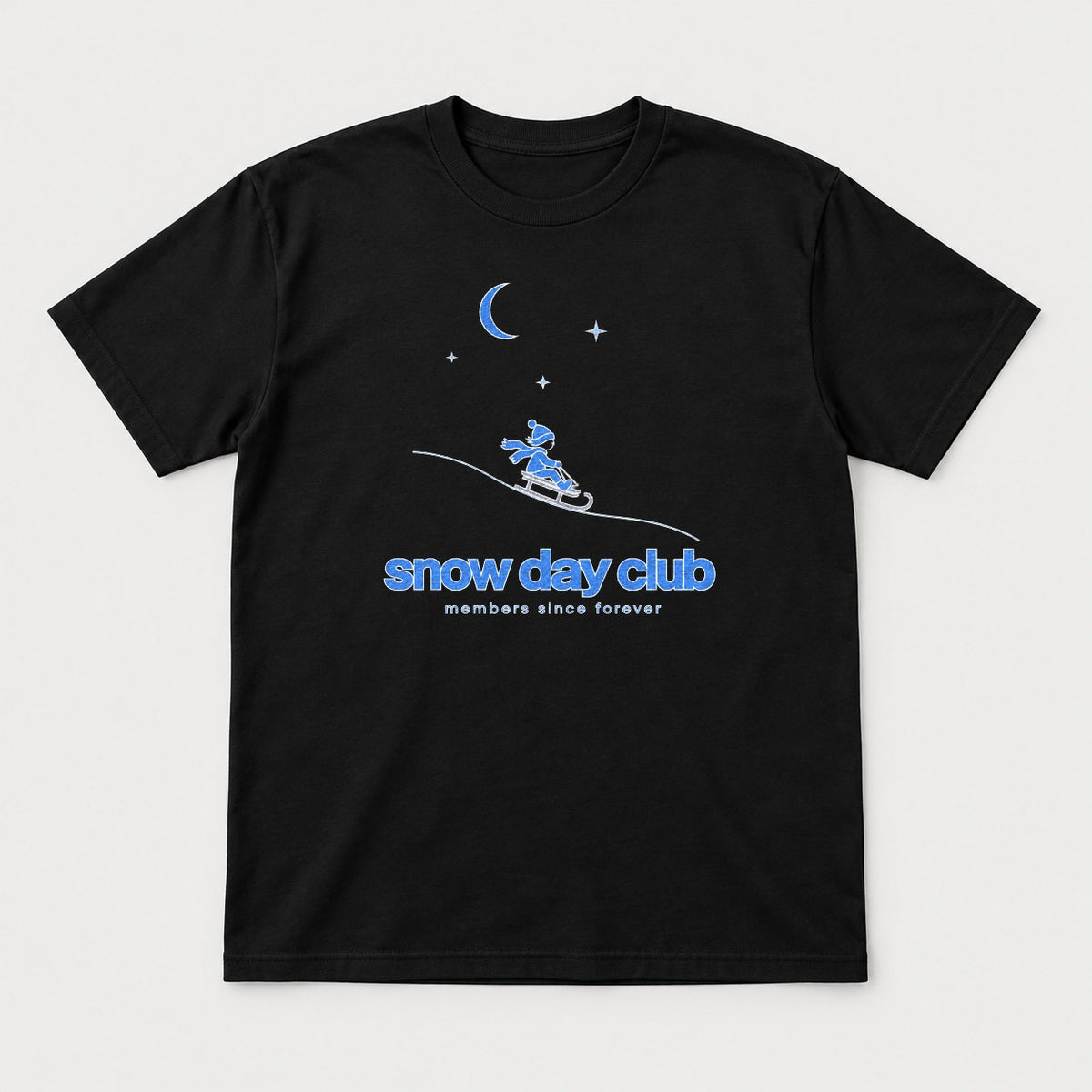 Snow Day Club Members Since Forever Sledding Graphic T-Shirt & Sweatshirt - Tshirt Black Front