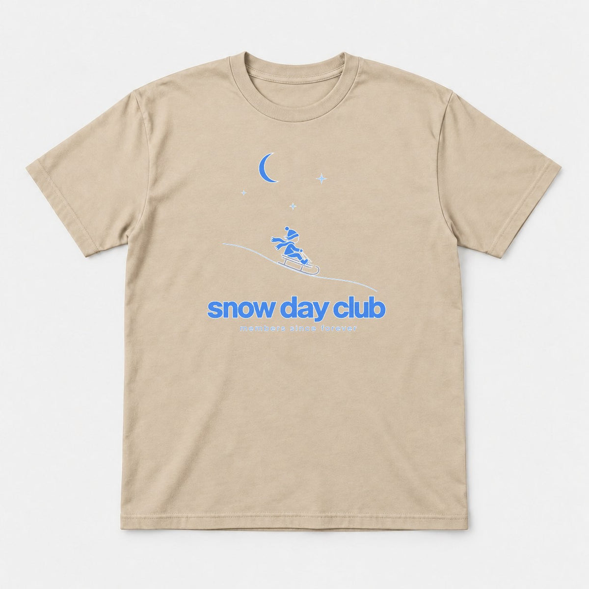 Snow Day Club Members Since Forever Sledding Graphic T-Shirt & Sweatshirt - Tshirt Sand Front
