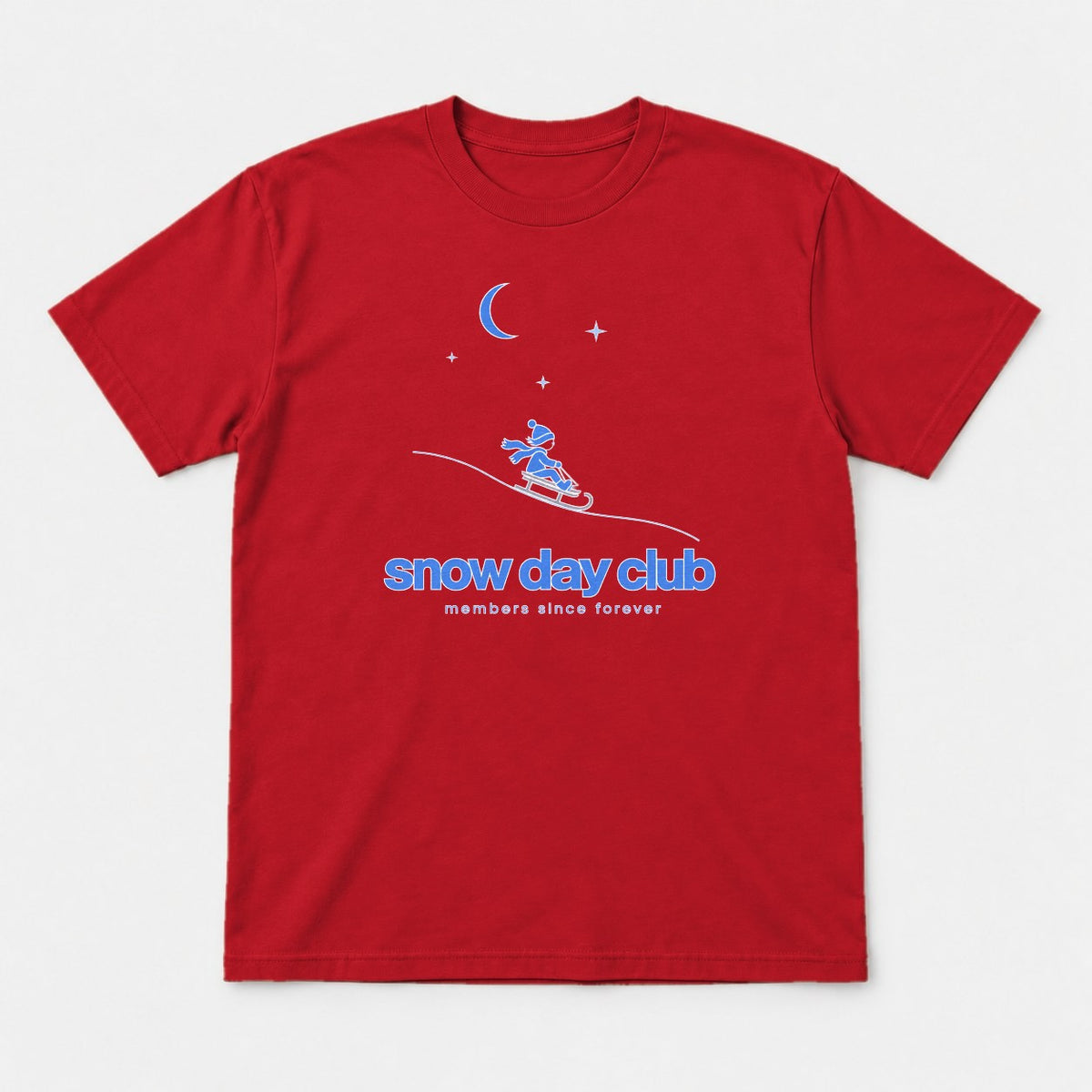 Snow Day Club Members Since Forever Sledding Graphic T-Shirt & Sweatshirt - Tshirt Red Front