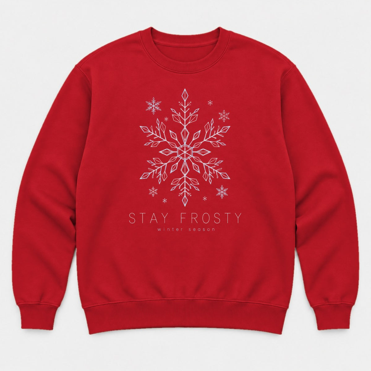 Stay Frosty Winter Season Snowflake Graphic T-Shirt & Sweatshirt - Sweatshirt Red Front