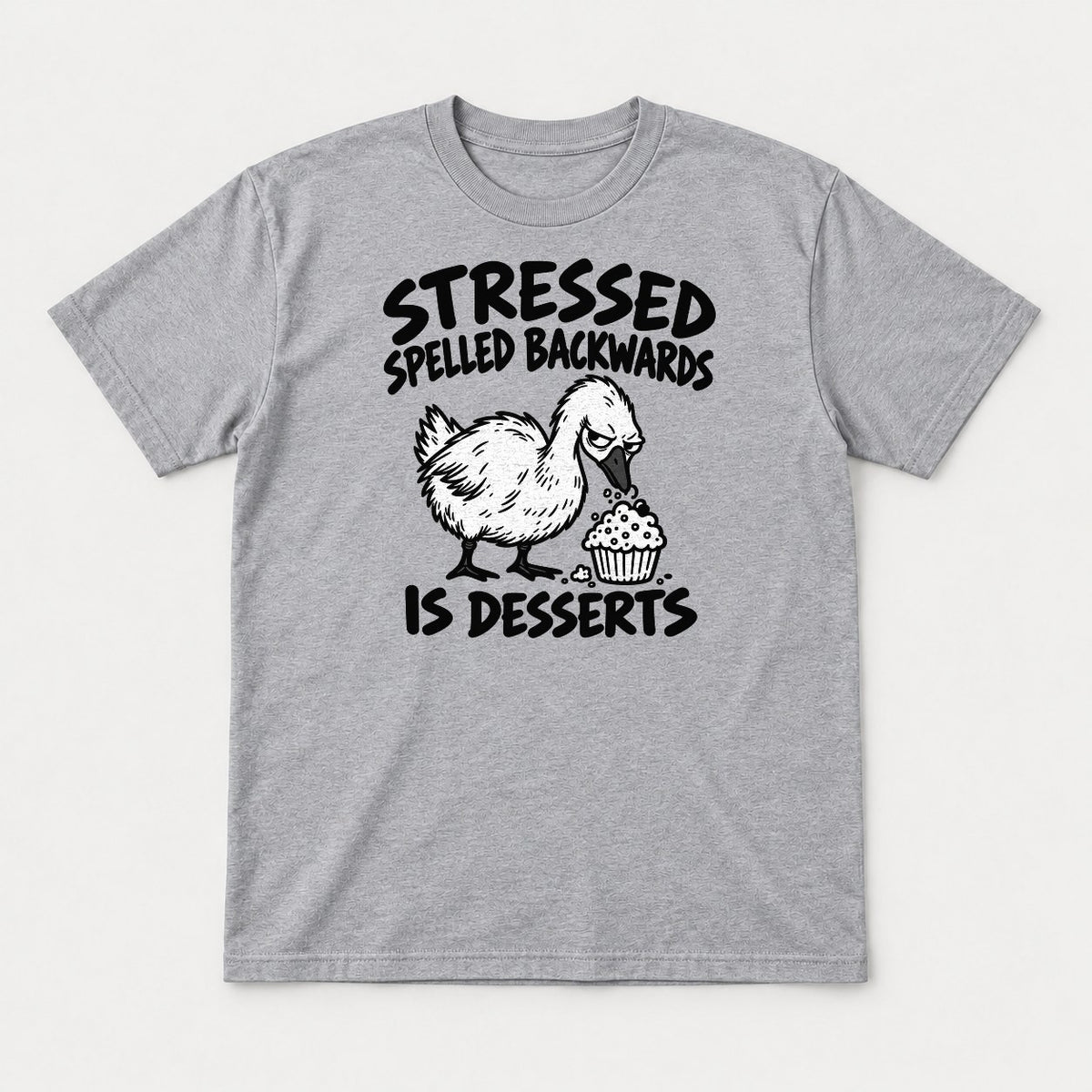 Stressed Spelled Backwards Is Desserts Grumpy Goose Cupcake Graphic T-Shirt & Sweatshirt - Tshirt Sport Grey Front