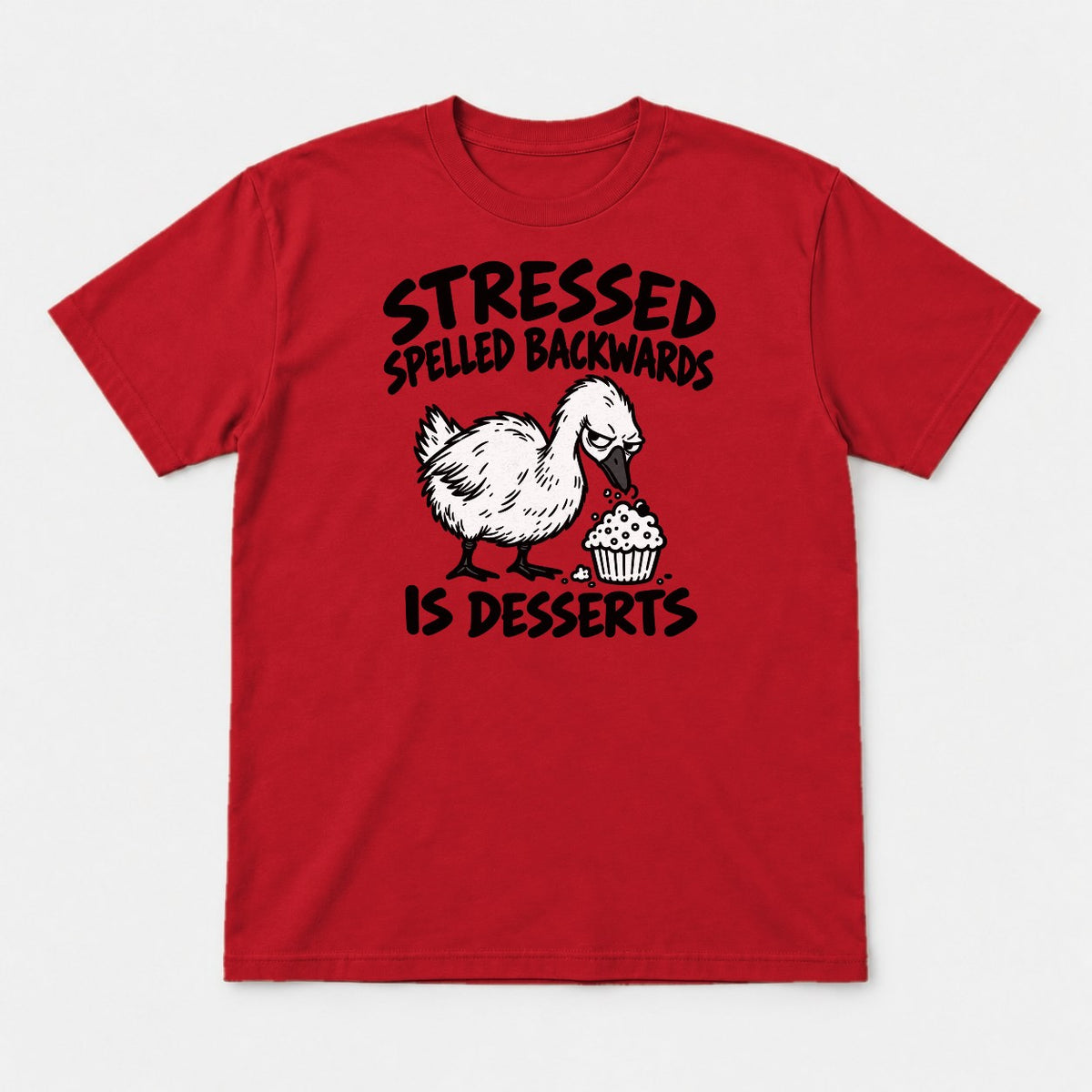Stressed Spelled Backwards Is Desserts Grumpy Goose Cupcake Graphic T-Shirt & Sweatshirt - Tshirt Red Front