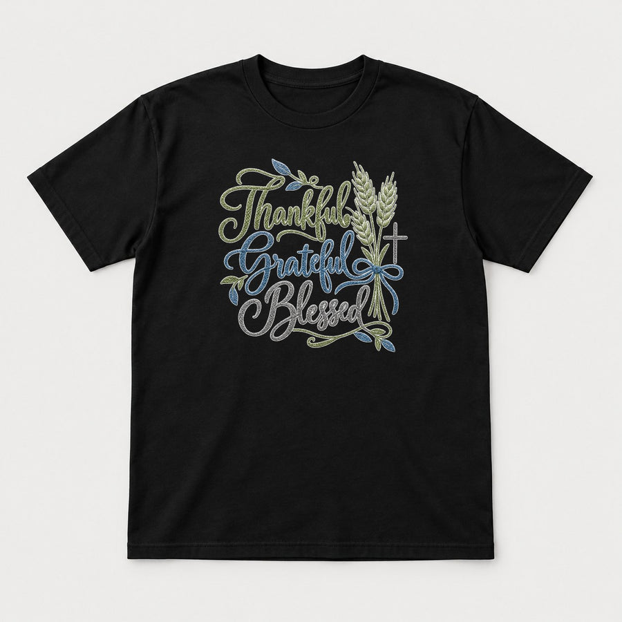 Thanksgiving Grateful Blessed Wheat & Cross Faith Graphic T-Shirt & Sweatshirt
